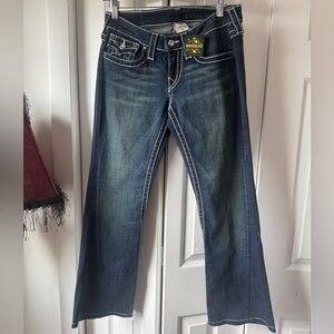 True Religion Dark Blue Wide Leg Jeans with Contrast Stitching